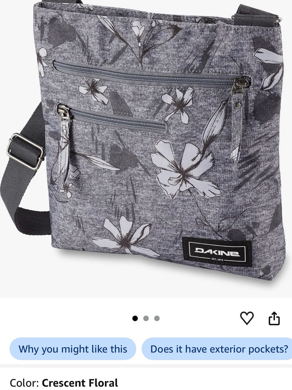 Dakine Crescent Floral Gray Crossbody Bag